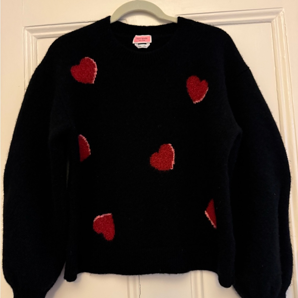 kate spade Black Crewneck Sweater with Red Hearts